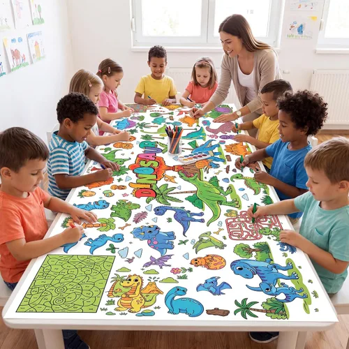 Vista 6 de NatNarr Mantel de dinosaurio para colorear, póster de papel de 30 x 72 pulgadas para niños