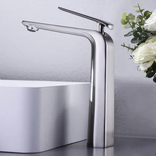 Vista 16 de TOCALOCA Grifos Altos de Baño Oro Cepillado, Grifo de Palanca de Una Sola Manija con Un Orificio para Lavabo de Vasija, Grifo de Lavabo de Latón