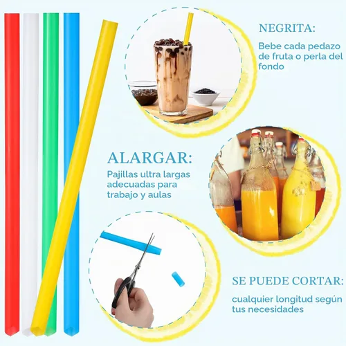 Vista 3 de Mimorou 500 pajitas de plástico jumbo de varios colores, envueltas individualmente, desechables para batidos de té de burbujas, 0.43 pulgadas