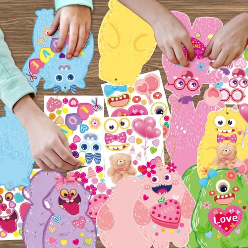 Vista 6 de Fancy Land Kit de manualidades para el día de San Valentín para niños, haz tu propio adorno de monstruo para el aula, actividades divertidas