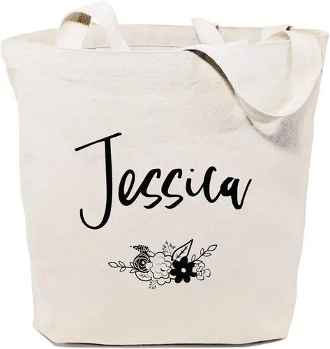 Vista 7 de The Cotton & Canvas Co. Bolso de hombro reutilizable para playa, compras y viajes con nombre personalizado