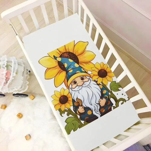 Vista 6 de Fitted Crib Sheets Gnome Sunflower Mini Crib Sheets for Boy & Girl Toddler Mattress Sheets Playard Sheet 21216285