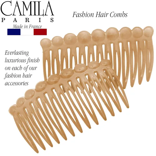Vista 7 de Camila Paris CP2892/2 Peine lateral francés pequeño redondeado, beige con torsión francesa, pinzas decorativas de sujeción fuerte para mujer, moño