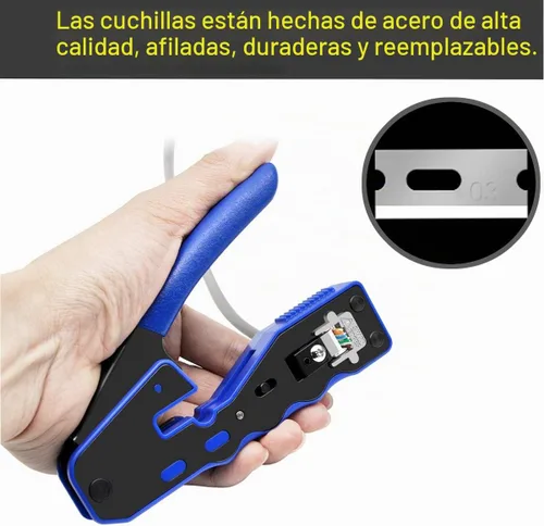 Vista 5 de Kit de herramientas de crimpado RJ45, herramienta de crimpado Ethernet, cortador de pelacables para conectores Cat5e Cat6 Cat6a Pass Thrugh con 10