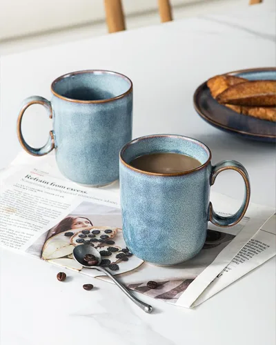 Vista 5 de UNICASA Taza de café – Juego de 4 tazas de té de cerámica de 14 onzas, cereales de porcelana, tazas con asa grande para café, té, leche, café