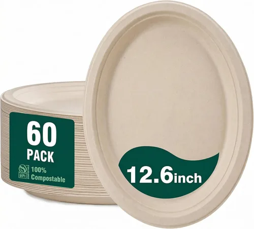 Vista 10 de DaYammi Platos de Papel 100% Compostables de 7 Pulgadas, Paquete de 60 Platos de Papel Resistente, Bagazo Biodegradable, Platos de Postre