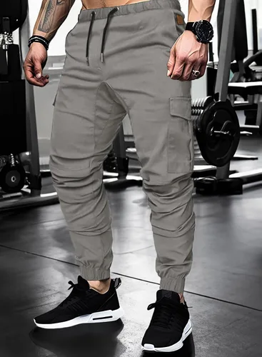 Vista 5 de JMIERR Pantalones cargo de moda para hombre, casuales, de algodón, elásticos, de sarga con cordón, pantalones deportivos con 6 bolsillos