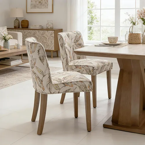 Vista 12 de Mid-Century - Juego de 6 sillas de comedor de tela de lino blanco sólido con patas de madera de nogal, respaldo acolchado, sillas laterales rústicas
