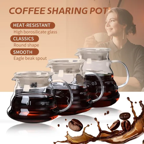 Vista 4 de Servidor de Café de Vidrio para Cafetera de Goteo, Jarra de Café de Vidrio Estándar, Cafetera con Tapa, Transparente, 01 360ml (12oz)