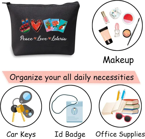 Vista 6 de JXGZSO Bolsa de lotería divertida bolsa de almacenamiento de bingo mexicano, regalo de lotería, paz, amor, lotería, bolsa de lona con cremallera