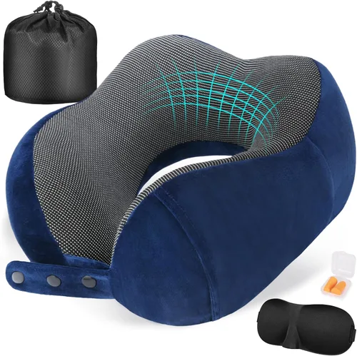 Vista 14 de Cirorld - Almohada de cuello para viajes, almohadas de viaje para aviones, 100% espuma viscoelástica para cuello, almohada de vuelo ajustable