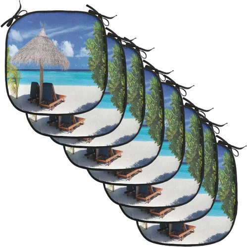 Vista 47 de Lunarable Cojín para silla costera, diván del desierto, descanso solitario, vacaciones, tropical, resort playa, ocio, asiento acolchado para cocina