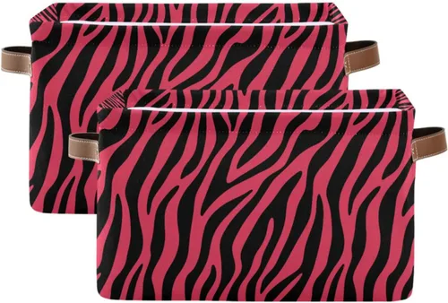 Vista 2 de Pink Zebra Print Pattern storage bins basket with Handles, toy storage, toy storage organizer, toy basket 14.2x10.2x8.3 IN