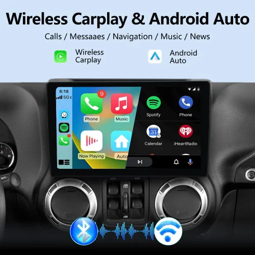 Vista 2 de AWESAFE Radio de coche estéreo Android 13 para Jeep Wrangler JK 2007-2018 Dodge Ram 1500 2500 2009 2010 2011 2012 Grand Cherokee con CarPlay Android