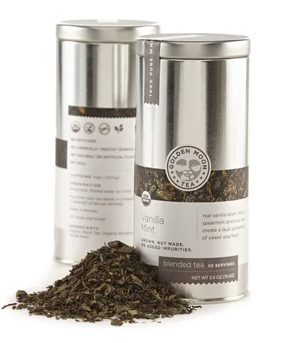 Vista 4 de Golden Moon Tea Té orgánico de menta y vainilla – Hoja suelta, sin OMG – 1 onza