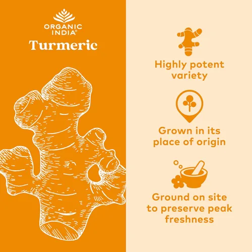 Vista 2 de ORGANIC INDIA Suplemento herbario de curcumina de cúrcuma, movilidad articular y apoyo inmunológico, respuesta inflamatoria saludable, suplemento