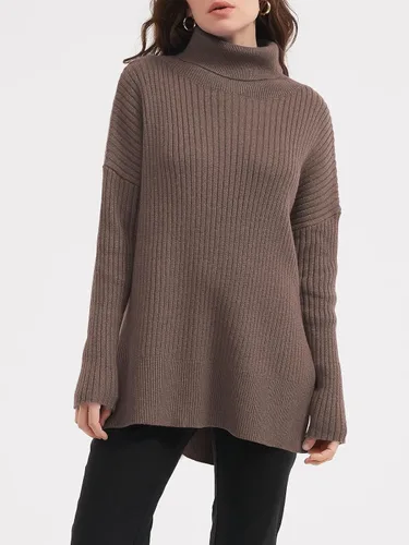 Vista 2 de LILLUSORY Suéter de cuello alto de gran tamaño para mujer 2023, suéter de punto acanalado de moda para otoño