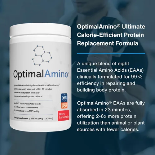Vista 3 de OptimalAmino® Mejor Bebida de Recuperación Pre/Post Entrenamiento, Suplemento de Aminoácidos Esenciales con 99% de Utilización, Certificado NSF