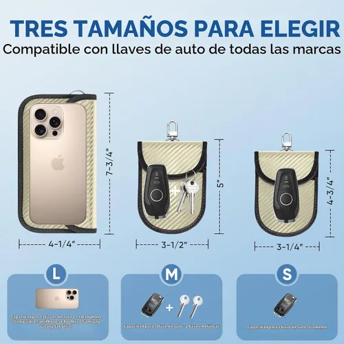Vista 2 de TICONN 2PK Faraday - Bolsa para llavero de coche, bolsa de bloqueo RFID NFC Beige