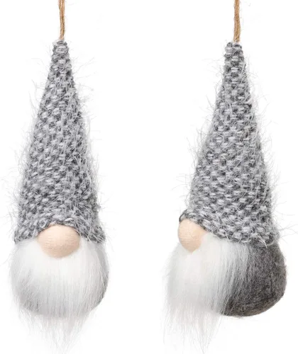 Vista 3 de Juego de 10 gnomos colgantes para árbol de Navidad, gnomos de felpa suecos hechos a mano, Papá Noel, elfo, decoración para el hogar, decoración