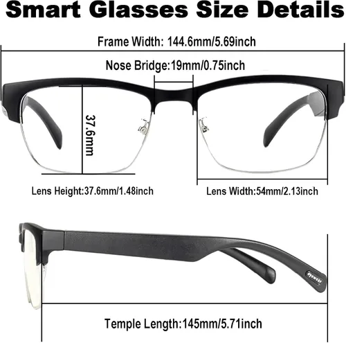 Vista 9 de Lentes inteligentes AI con traducción en tiempo real para 164 idiomas, lentes de traducción Bluetooth 5.4 para hombres y mujeres, bloqueo de luz