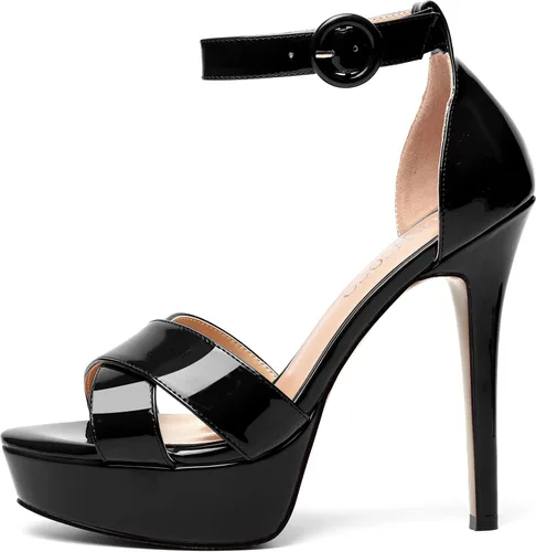 Vista 100 de MODENCOCO Sandalias de boda con correa de tobillo sexy para mujer, con plataforma y puntera abierta, tacón de aguja y tacón alto, zapatos de vestir