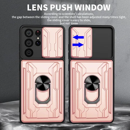 Vista 6 de Funda para Galaxy S21 Ultra 5G, diseñada para Samsung S21U con protector de pantalla, soporte para tarjetas desmontable, ranura para anillo, soporte