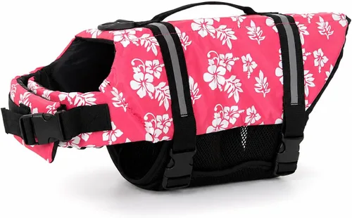 Vista 6 de Chaleco salvavidas para perro Woo Woo Pets, ajustable, XS, Azul (Blue Flower)
