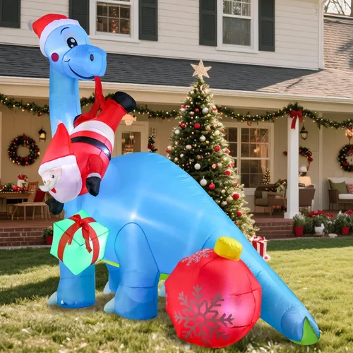 Vista 7 de Vipush Decoraciones inflables de Navidad – Inflables de dinosaurio al aire libre, decoraciones de Navidad inflables con luz LED, bola de purpurina
