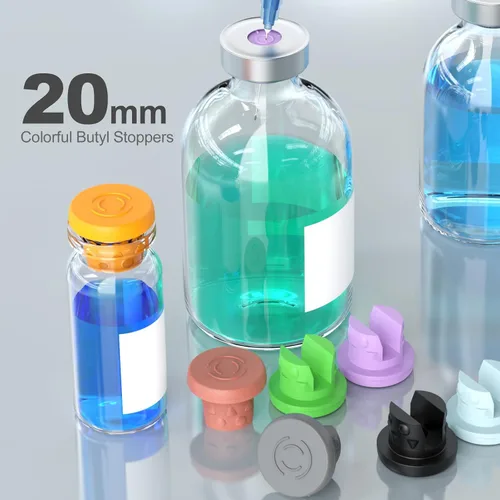 Vista 3 de Biomed Solutions - Tapón de goma butílica de 0.787 in con dos patas para liofilización y liofilización, botella de vidrio de liofilización, 100 Negro
