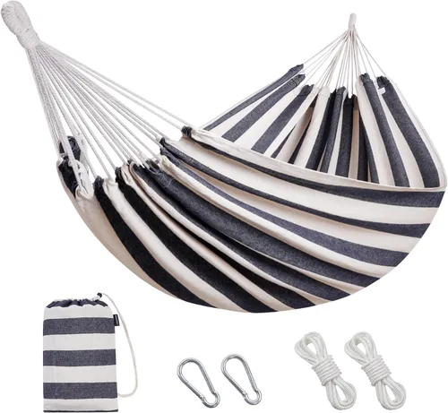 Vista 13 de Hamaca brasileña con correas para árboles, hamacas de lona, hamaca portátil con bolsa de transporte para patio trasero, porche, uso en exteriores e