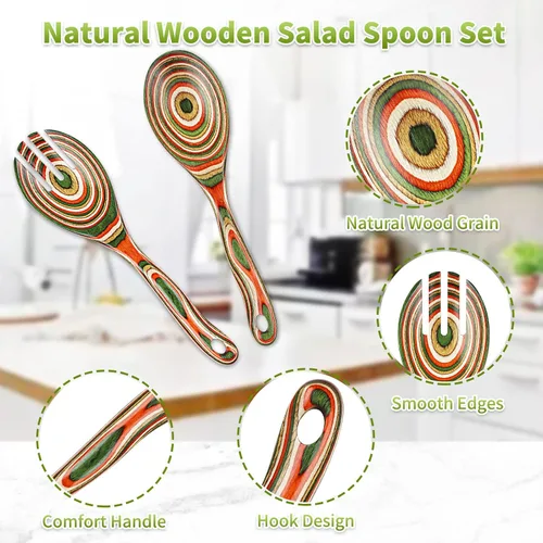 Vista 2 de Pinzas para ensalada, cucharas de madera de Pakkawood, tenedor