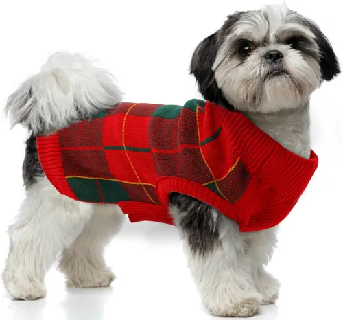 Vista 9 de PUMYPOREITY Suéter de vacaciones para perro, acogedor suéter de invierno, ajuste elástico, cuello alto, tema de Navidad para perros pequeños y Verde