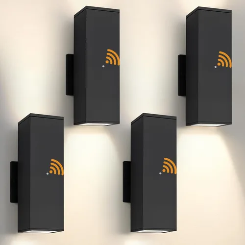 Vista 9 de 1 paquete de iluminación exterior del atardecer al amanecer, luces LED cuadradas hacia arriba y hacia abajo, accesorios de iluminación exterior
