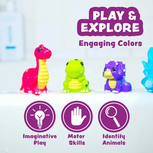 Vista 7 de Tub Works® Juguetes de baño de dinosaurio sin moho, paquete de 6 Diseño de juguetes de baño sellados sin agujeros que mantiene la humedad fuera