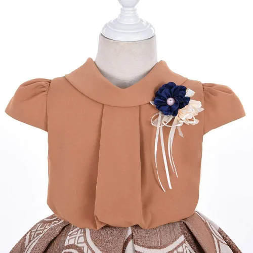Vista 2 de Cosplay Life Elegante vestido de flores brillantes para niñas, jóvenes adultos, a la moda, con lazo, flores, fiestas de niños, festivales de 5 a 9