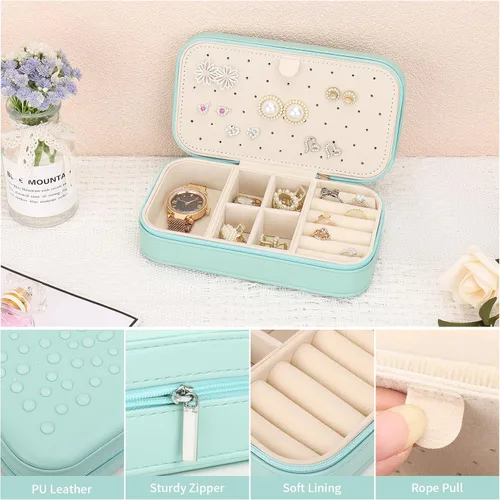 Vista 3 de DesignSter Joyero de viaje, estuche portátil de piel sintética, pequeñas cajas de joyería para regalos, organizador de joyas de viaje para mujeres