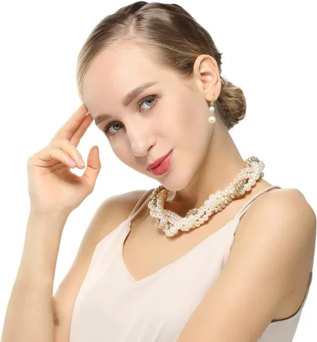 Vista 3 de Juego de collar de oro para mujer, collar estético y aretes, accesorios de moda para fiesta nupcial