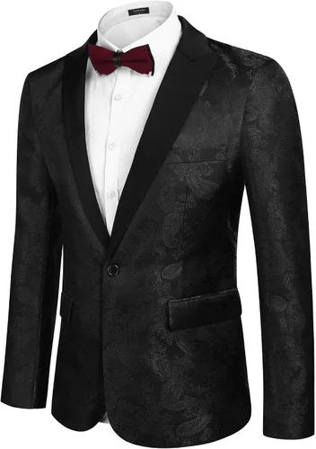 Vista 2 de COOFANDY Chaqueta de esmoquin formal de cachemira floral para hombre, vestido de cena, fiesta, baile de graduación, chaqueta de esmoquin
