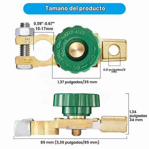 Vista 3 de Spurtar Interruptor de desconexión de batería 6V 12V 24V poste superior Verde