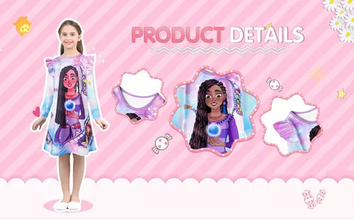 Vista 2 de Cartoon Princess Dress for Girls Fantasy Star Ruffles Costume Kids Long Skirt Causal Wear 2-10 Years