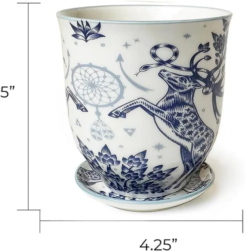 Vista 4 de CHIVE 'Liberte' - Macetas de cerámica para suculentas, bonitas macetas de estilo vintage de 4.25 pulgadas para plantas de interior, hermosa Ciervo