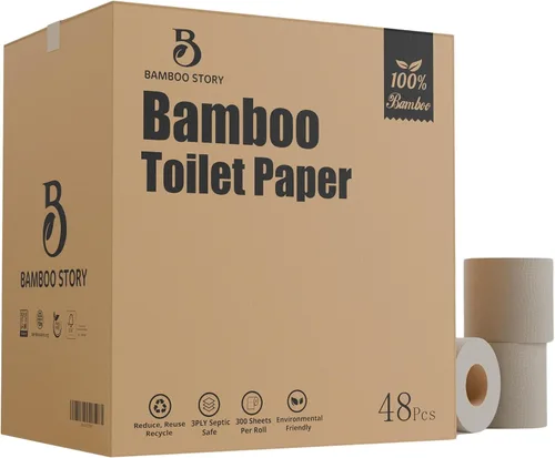 Vista 11 de Bamboo Story, Papel higiénico de bambú sin blanquear, 12 rollos, 3 capas y 300 hojas de papel higiénico de bambú, certificado FSC, biodegradable