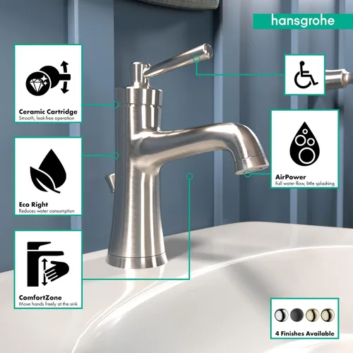 Vista 3 de hansgrohe Joleena 04773820 - Grifo de fregadero de baño de transicional de 1 manija de 1 8 pulgadas de alto en níquel cepillado, 04773820