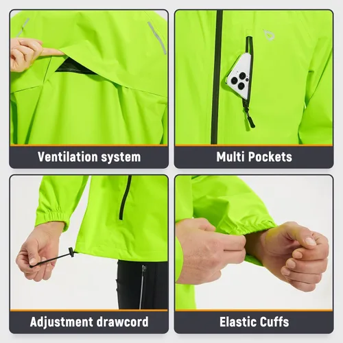 Vista 5 de BALEAF Chaqueta impermeable de ciclismo para hombre, rompevientos, plegable, equipo de correr, ligero, reflectante