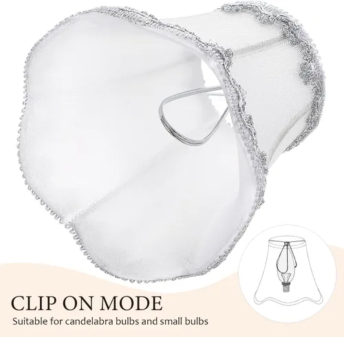 Vista 4 de Uonlytech Pantalla de lámpara de tela plateada con clip de arpillera pequeña, pantalla de lino para mesa, lámpara de pared, sala de estar