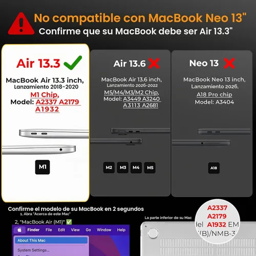 Vista 2 de EooCoo Funda rígida compatible con MacBook Air de 13.3 pulgadas M1 Chip 2021-2018 con pantalla Retina, funda protectora de plástico Air de 13.3