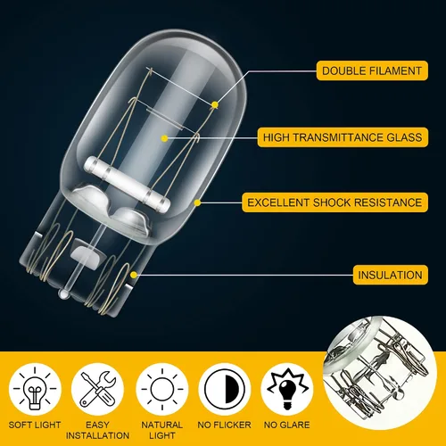 Vista 3 de Meonum 20 piezas de bombilla 7443, T20 1891 7443LL bombilla de luz de freno para circulación diurna (DRL), W21/5W bombilla automotriz