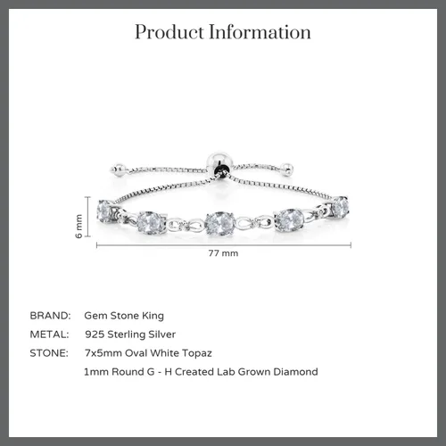 Vista 111 de Gem Stone King Pulsera de tenis de diamantes cultivados en laboratorio con piedra natal de 3-6 quilates para mujer, plata de ley 925, ovalada