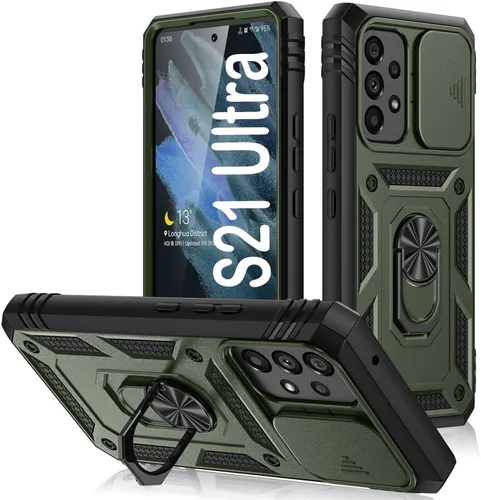 Vista 63 de PASNEW Funda militar para iPhone 13 Pro Max, cubierta de cámara deslizante y soporte de anillo de metal de 360°, carcasa rígida multicapa resistente